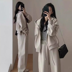 秋冬休闲卫衣运动衣服女套装时尚显瘦减龄阔腿裤连帽跑步两件套潮
