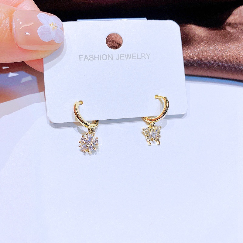 Fashion Flower Butterfly Earrings Gold Plated Zircon Inlaid Earrings Wholesale