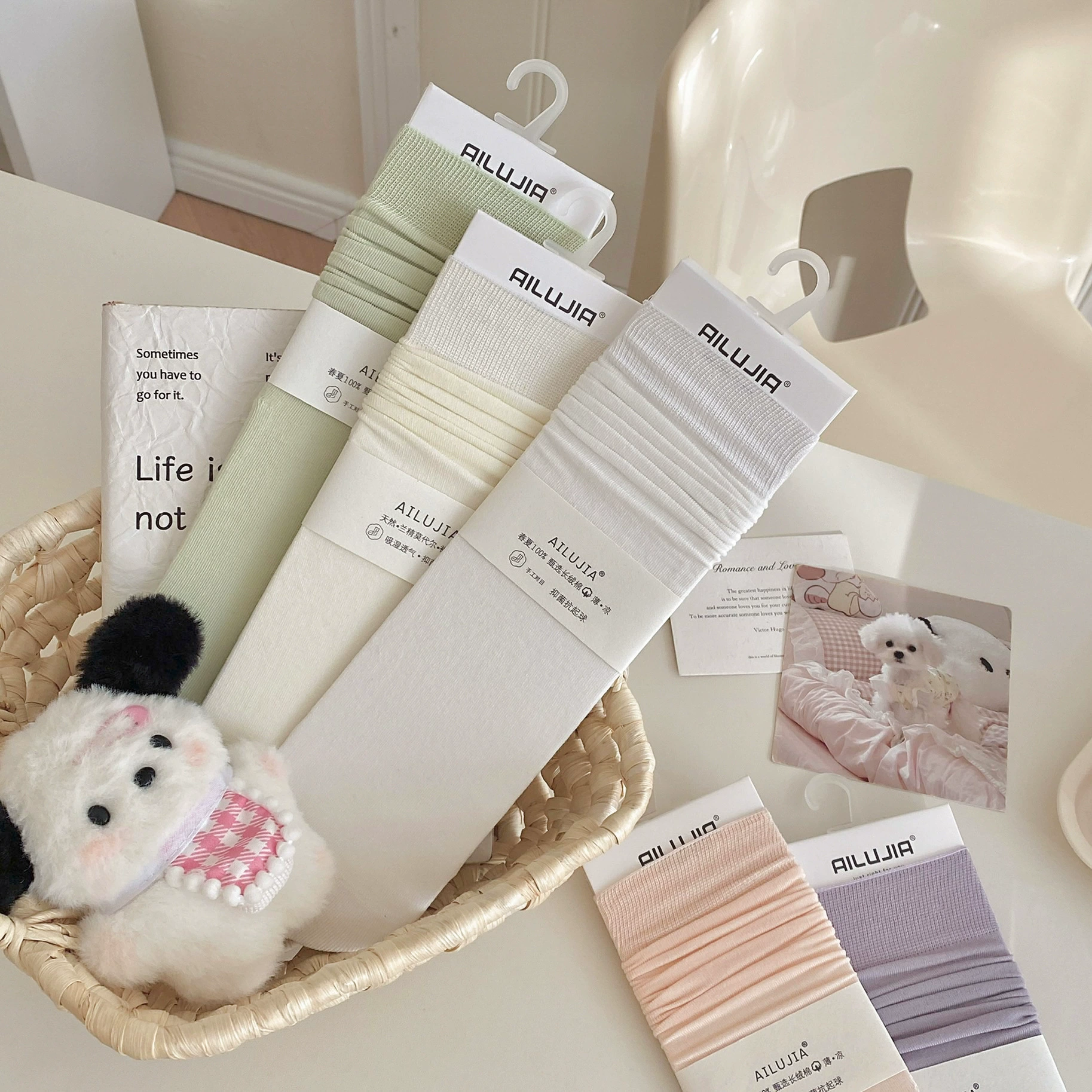 Summer thin cotton knee socks, mid-length