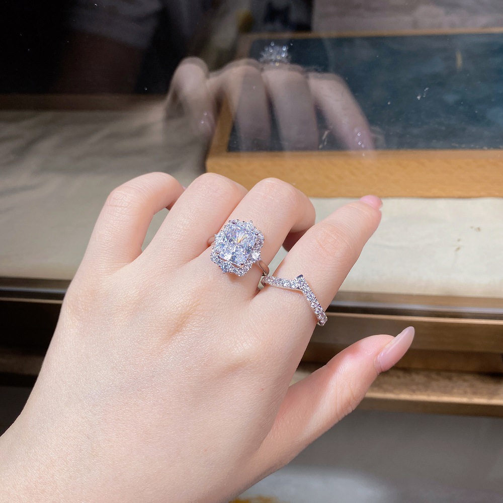 Simple Style Rectangle Sterling Silver Plating Zircon Rings 1 Piece