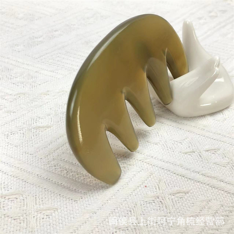 Natural Horn Five-Tooth Comb Head Massage Comb Gua Sha Scraping Board Meridian Gua Sha Tool overview