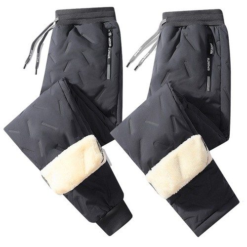 Men's Fleece Snow Ground Pants Winter Thick Waterproof Windproof Ankle Cotton Pants Casual Lamb Wool Long Pants