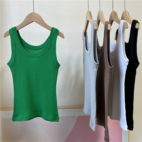 W5810!  Women's spring and summer inner wear essential, basic and versatile solid color cotton thread outer knitted bottoming vest