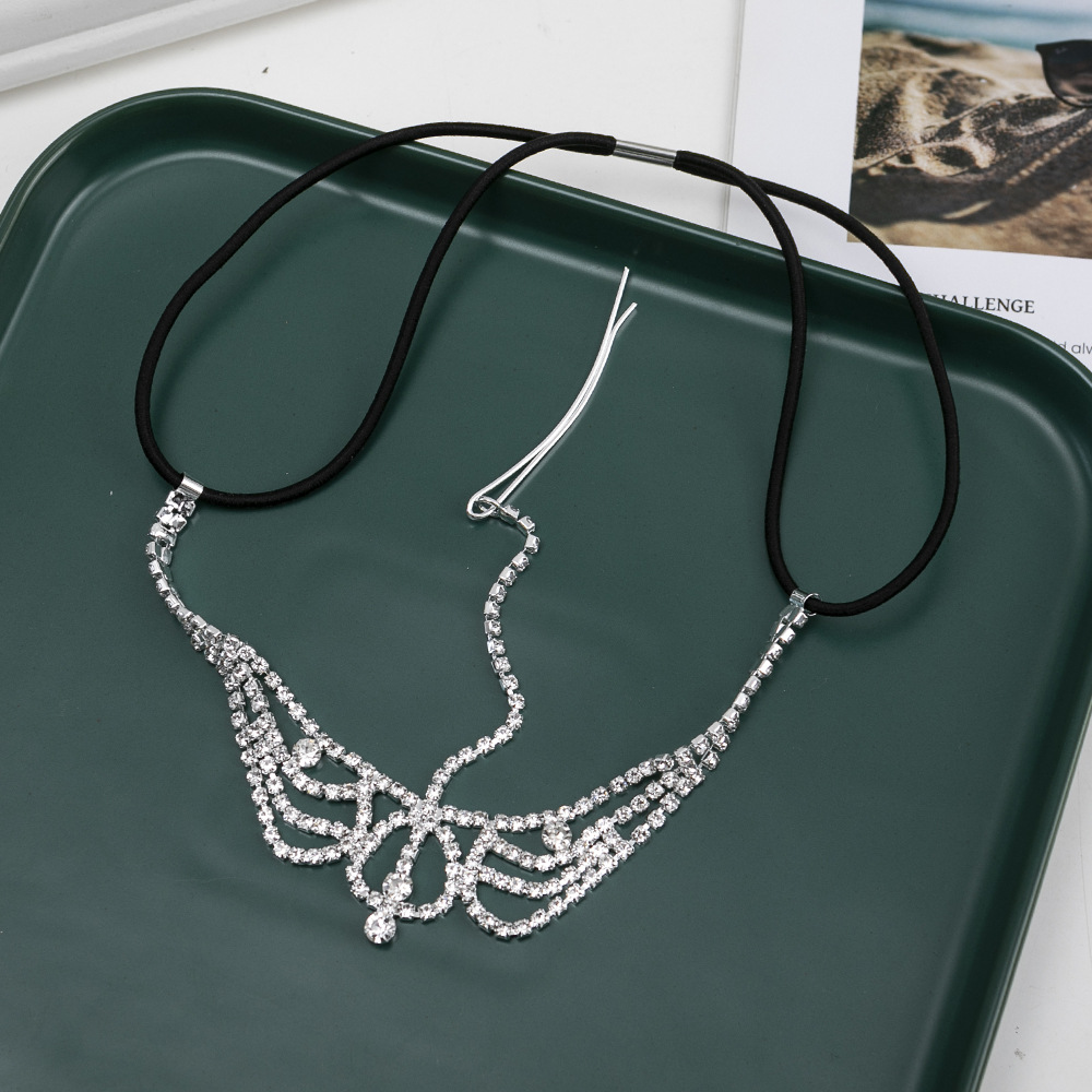 Accesorios para el cabello de moda europea y americana gota de agua de diamante completo Cadena de pelo de múltiples capas cadena de la frente de diamantes de imitación gótico transfronterizo