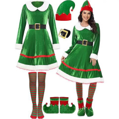 2025 クロスボーダー新女性のクリスマスエルフスーツベルベットドレスストライプコスプレステージパフォーマンス