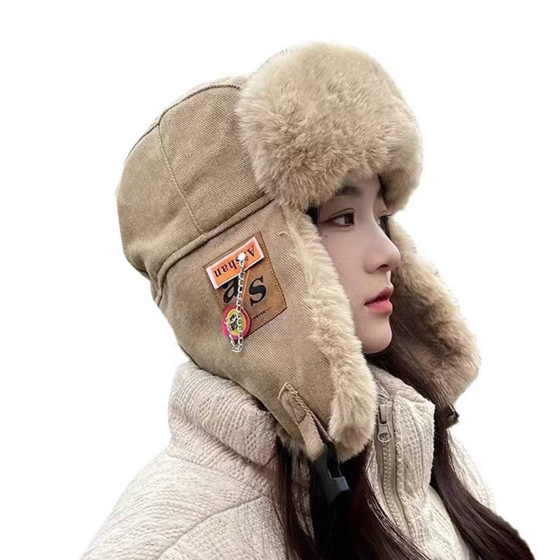 Invierno engrosado gorra de tormenta de moda para hombres y mujeres a prueba de viento cálido gorra de ciclismo de orejas esponjosa cadena gorra de vuelo de algodón