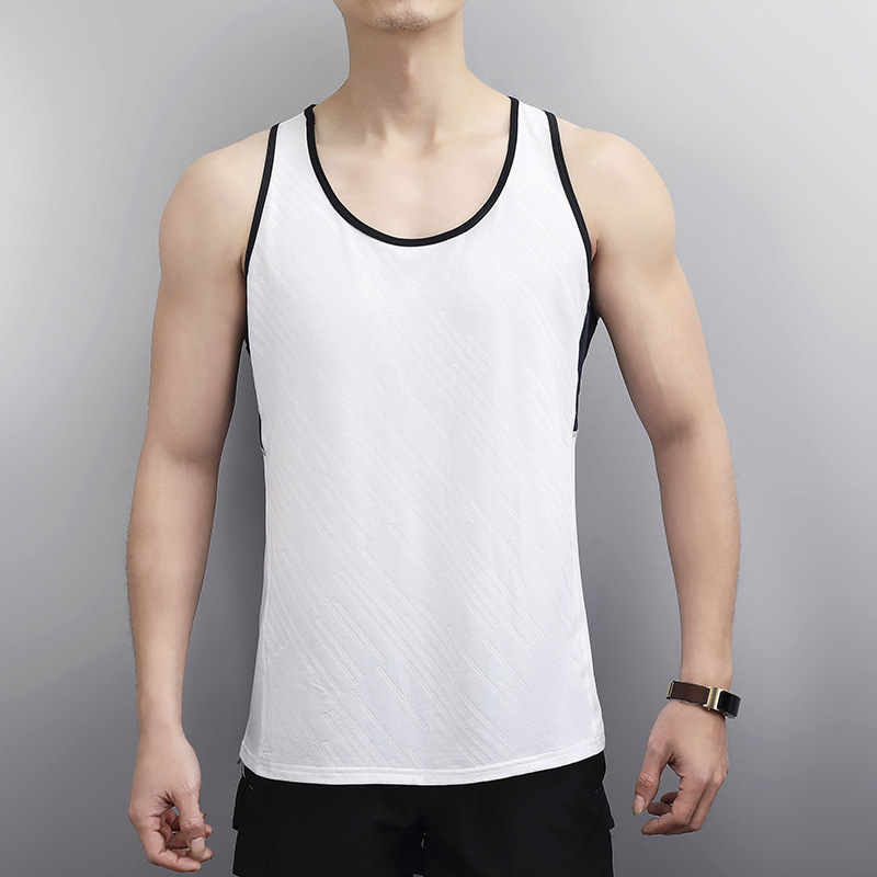 Bulk Spot Ice Silk Breathable Track and Field Quick-drying Sleeveless T-shirt Men's Summer Stretch Fitness Running Sleeveless Vest Trendy