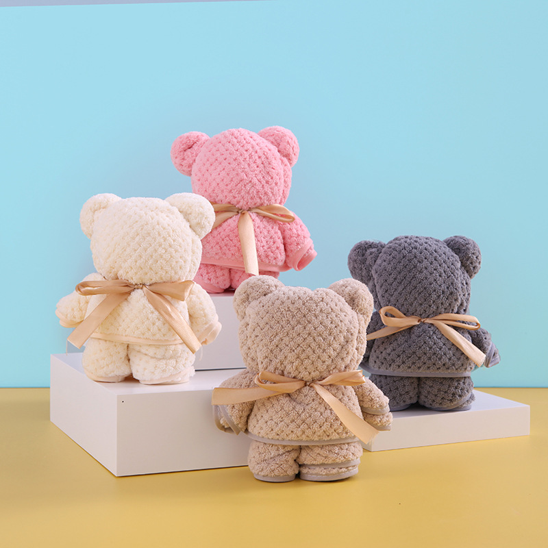 小熊珊瑚絨毛巾方巾創意禮品毛巾伴手禮婚慶生日禮品吸水毛巾跨境