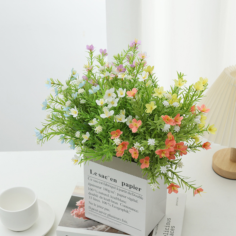 Ramo pequeño de flores artificiales de jazmín de 7 ramas – decoración para hogar, salón, bodas, venta al por mayor de fábrica.