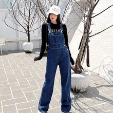 一 件代发小个子背带牛仔裤大码女装春秋季新款网红韩版宽松阔腿