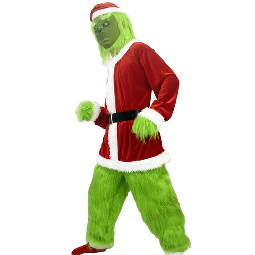  Christmas costumes cosplay clothes Santa Claus Grinch green fur monster Grinch party performance costumes