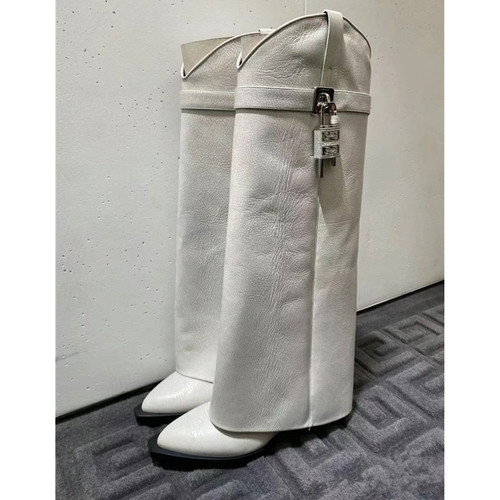 European and American style new wedge heel pointed-toe metal buckle black printed pant boot export market large size sleeve long tube women's boots