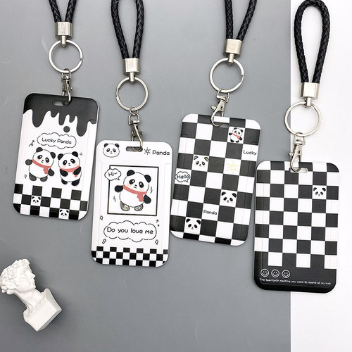 Cartoon Panda Card Holder Bus Card Protector Badge Student Campus Meal Card Bag Cute Keychain Lanyard Wholesale