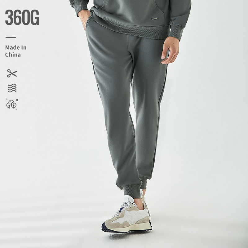 360g Heavyweight Jogger Pure Cotton Deep and Light Gray Men's Drapey Terry Knit Cuffed Casual Simple Sweatpants Cross-Border