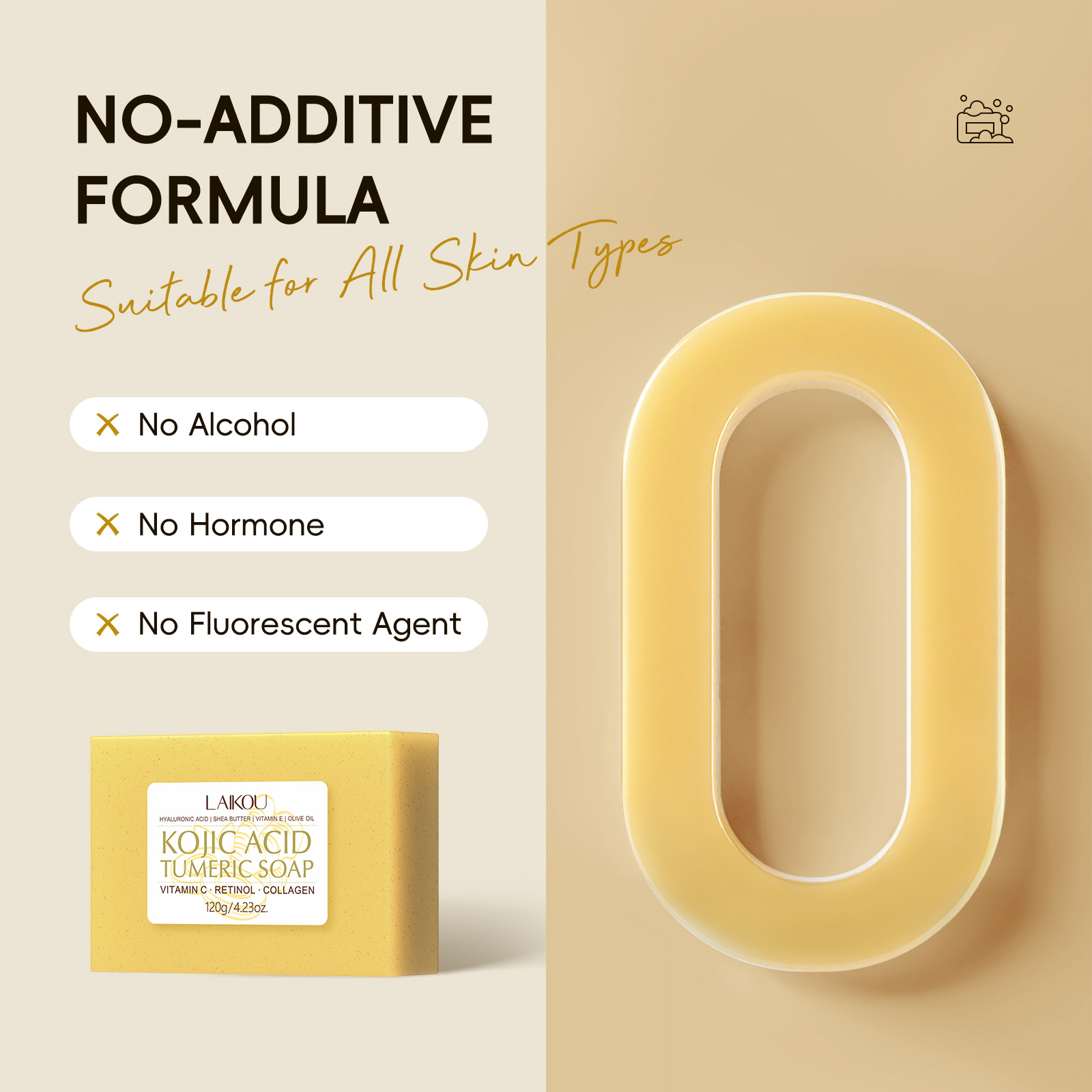 Cross-border new product LAIKOU Curic Acid Turmeric Soap 120g for cleansing facial skin and brightening complexion. Wholesale of facial soap undefined