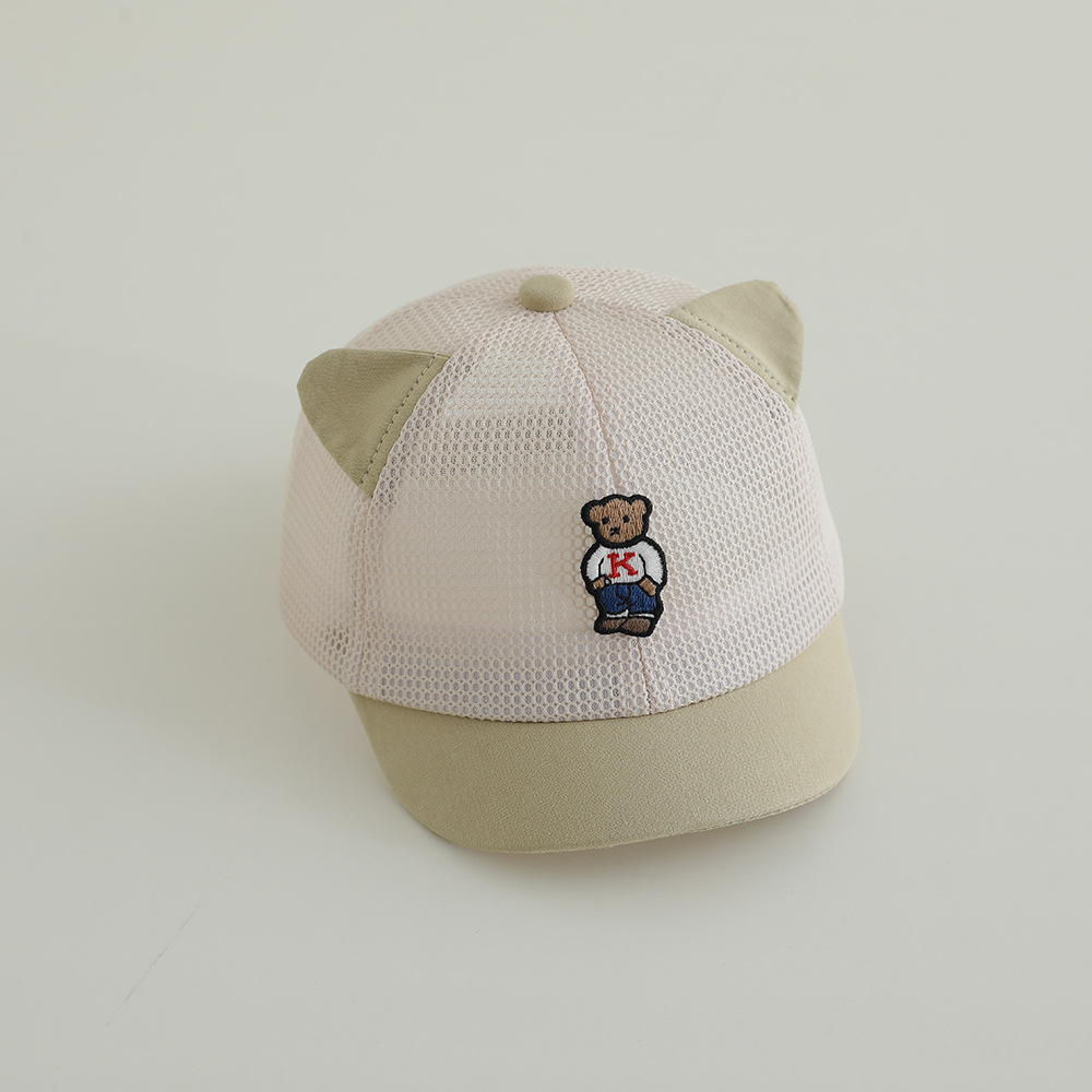 Sombrero para el sol para bebés, gorra de béisbol de malla, protector solar transpirable de verano, gorra de oreja de oso lindo, gorra de malla para niños