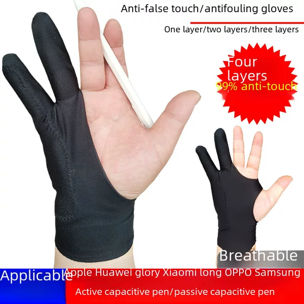 Source manufacturers three-layer anti-touch painting anti-pollution sweat-absorbent anti-touch sketch writing anti-dirty two-finger gloves