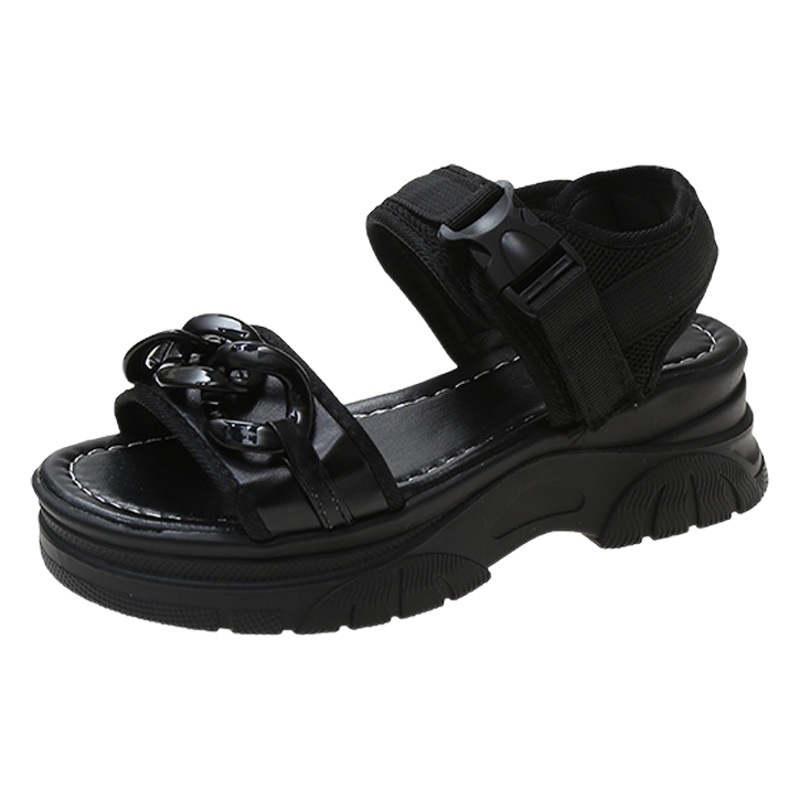 Sandalias deportivas para mujer verano nueva plataforma talón plataforma cadena estilo coreano velcro zapatos romanos sandalias de playa de una palabra de moda