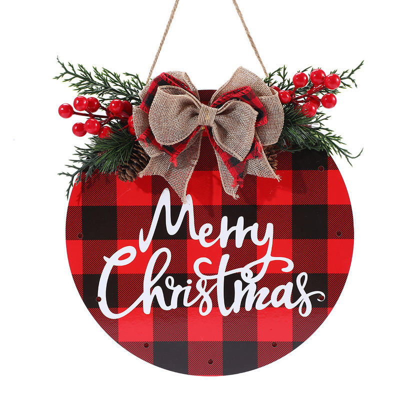 クリスマスフロントドア木製タグガーランドメリークリスマスサイン装飾バッファローチェック柄吊り下げドアプレート|undefined