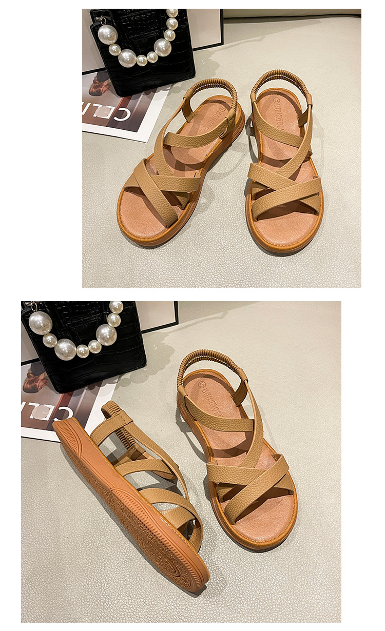Sandali per il commercio estero da donna 2023 Summer New Roman Fashion Cross Strap cinturino elastico fondo piatto sandali da donna con fondo morbido_voghion.com