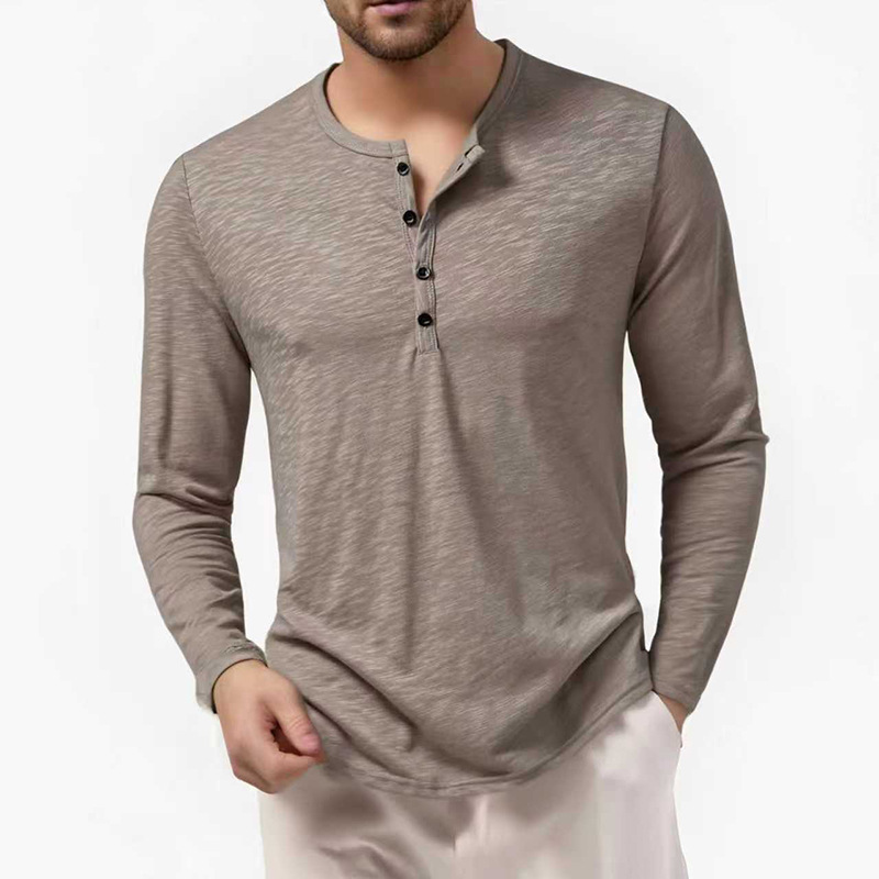 Men's Bamboo-Cotton Henley Neck Polo Shirt Long Sleeve Breathable Relaxed Fit Tops & Tees in White Black Wine Khaki Army Green Sizes S-2XL_voghion.com