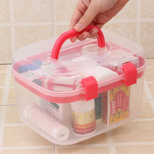 透明化妝品收納箱帶蓋針線整理盒塑料雙層加厚小醫葯箱手提工具箱