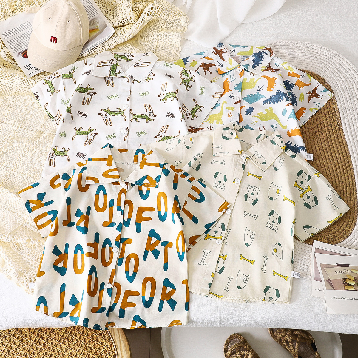 Camisas para niños verano nuevo estilo rebeca de manga corta para niños chaqueta de algodón para bebés camisa de solapa ropa para niños al por mayor