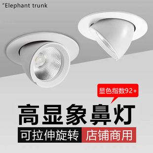 Elephant nose light COBled spotlight embedded ceiling light shop commercial three-color household living room adjustable angle downlight