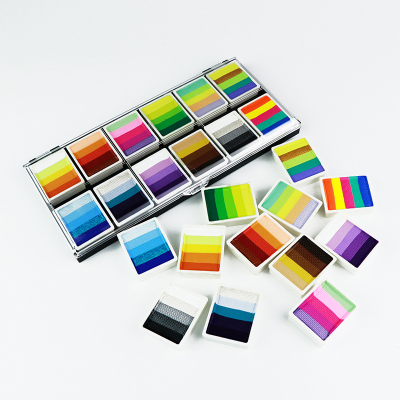 Juego de tiras de arcoíris lavables de 12 colores, paleta de mezcla multicolor fluorescente perlada mate