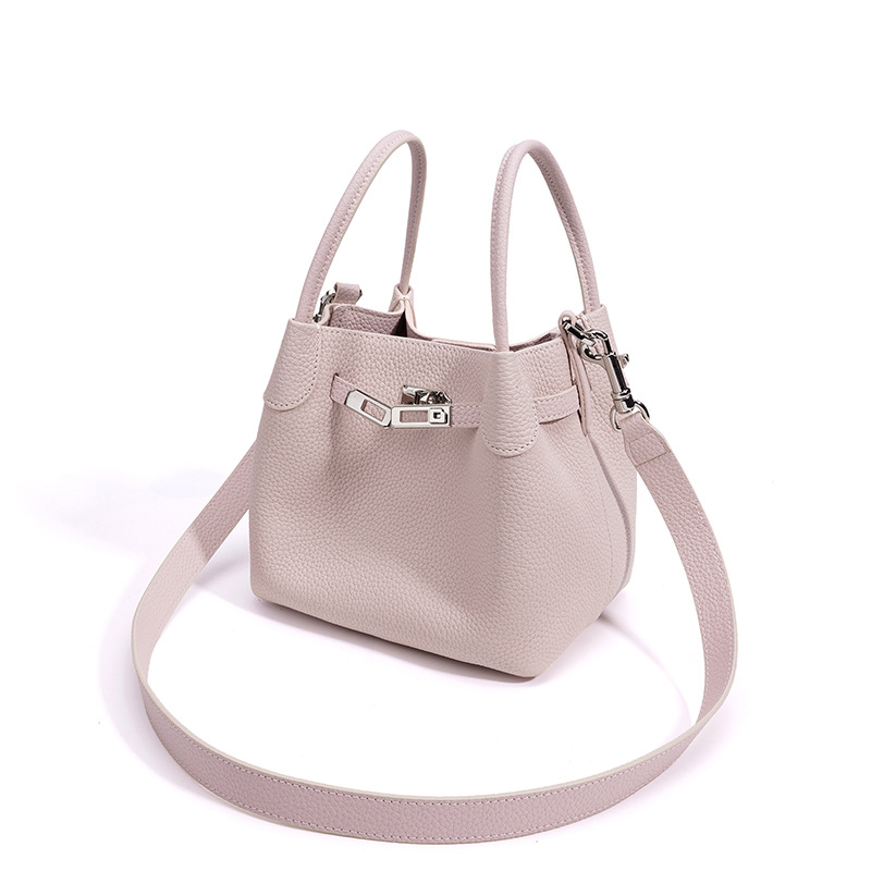 跨境高级感菜篮子包新款真皮斜挎水桶包女纯色轻奢时尚女士手提包 - Thumbnail 4