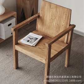 老榆木靠背咖啡椅老门板坐板民宿做旧原实木家具风化纹餐椅厂家