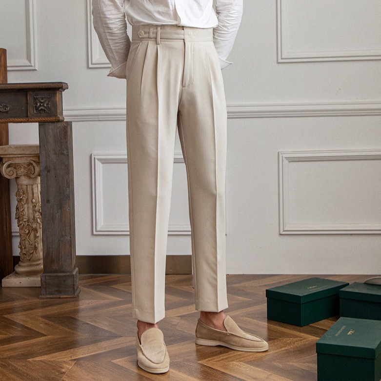 Primavera y otoño estilo coreano Nápoles diseño MEDIADOS DE-alta cintura recta pantalones cortos británico crujiente anti-arrugas pantalones casuales hombres