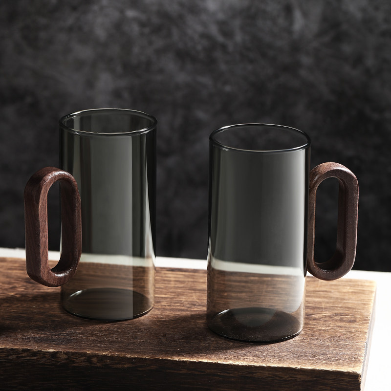 Taza de Té con Mango de Madera, Vidrio de Borosilicato, Resistente al Calor, Antiquemaduras, para Oficina y Hogar