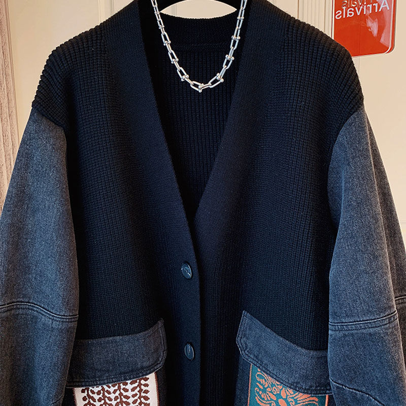 Women's Clothing Autumn New Style Age Reducing Slimming Belly Fat Girl Hooded Denim Splicing Casual Jacket_voghion.com