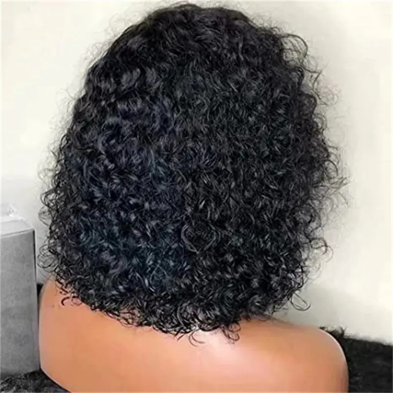 Comercio exterior Europa y América pelucas transfronterizas negras mano pequeña pelucas de cabello rizado corto de moda frente peluca de encaje wig