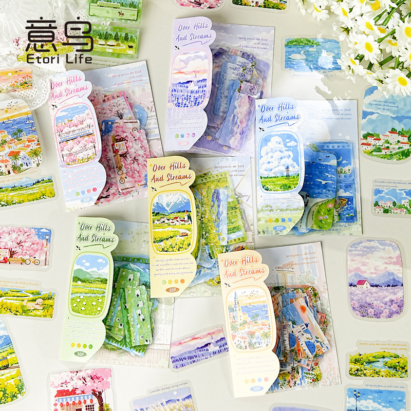 Yiniao Etori Sticker Pack, Series of Passing through Mountains and Rivers, Artistic and Fresh Ins Oil Painting Journal Decoration Materials, 30 Sheets Yiniao Etori Sticker Pack, Series of Passing through Mountains and Rivers, Artistic and Fresh Ins Oil Painting Journal Decoration Materials, 30 Sheets