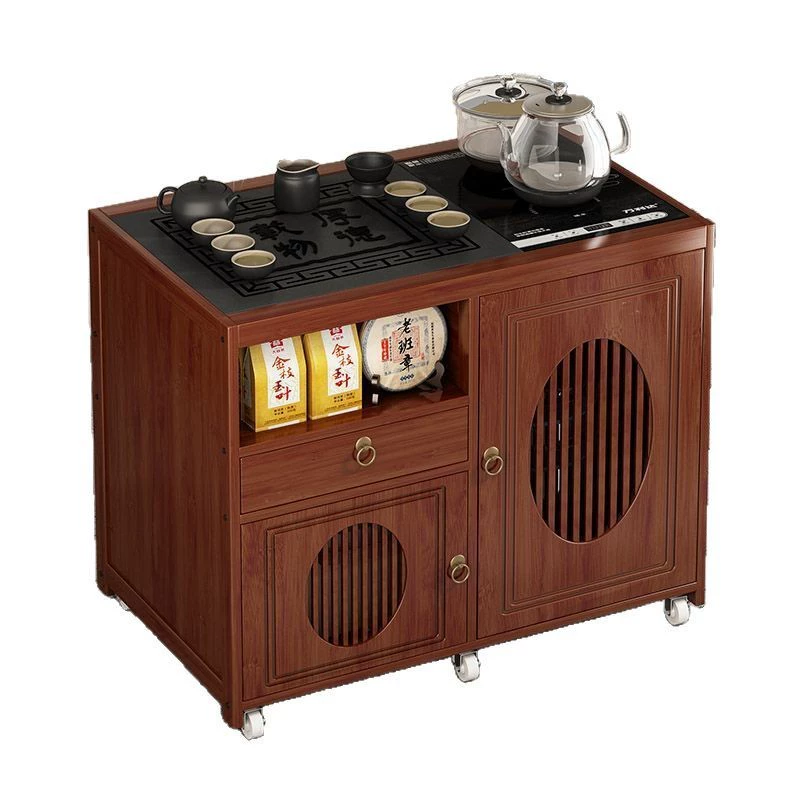 Movable tea table, tea table, sofa side, household small tea table kettle integrated solid wood tea cabinet balcony tea truck