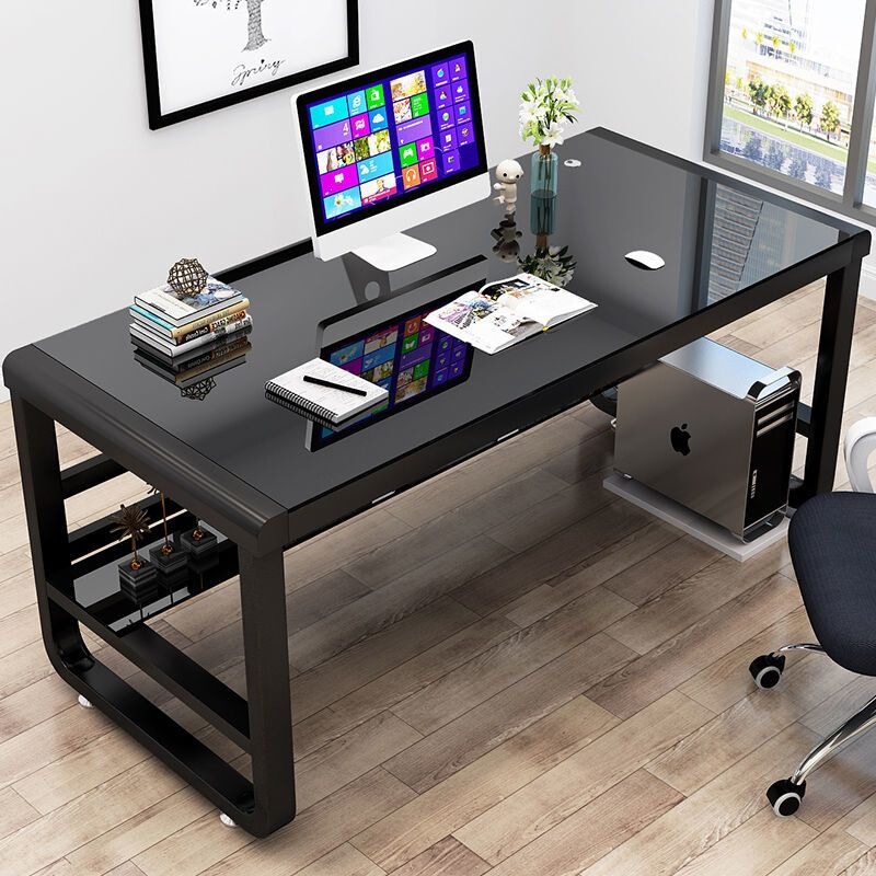 Thickened Tempered Glass U-Shaped Computer Desktop Table for Home Use with Shelf Storage Desk Student Writing Desk Office Desk Thickened Tempered Glass U-Shaped Computer Desktop Table for Home Use with Shelf Storage Desk Student Writing Desk Office Desk
