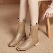 韓版西部牛仔靴2022新款秋冬尖頭粗跟短靴馬丁靴切爾西瘦瘦單靴女