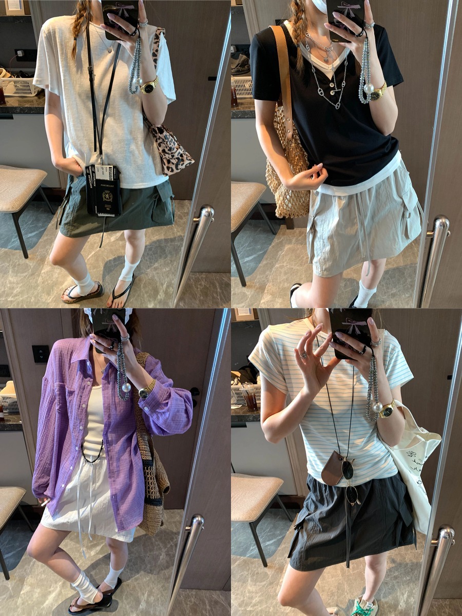Mochie Niche Design American-Style Drawstring Elastic High-Waisted Loose Slimming A-Line Workwear Skirt Mq1441