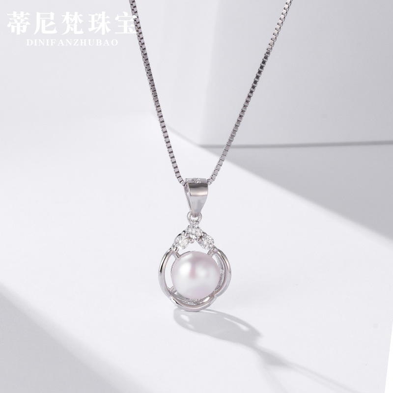 Estilo coreano de moda elegante cadena de clavícula collar de circón s925 plata esterlina diamante-incrustado colgante de perlas de agua dulce para las mujeres al por mayor