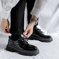 Black Leather Shoes for Men Teenagers British Suit Shoes for Men Students Trendy Combinations Round Head Small Leather Shoes 2152-R