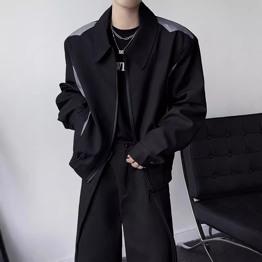 Dark and niche style lapel jacket, new autumn men's casual loose, wide shoulder, rugged and handsome long sleeved top_voghion.com