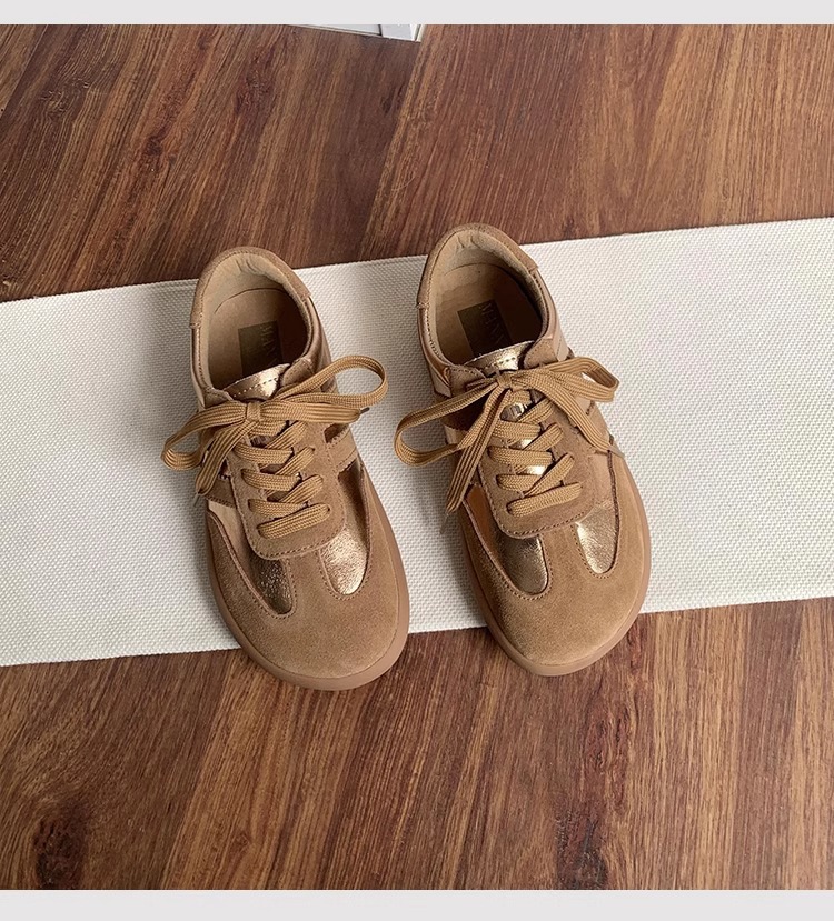 Scarpe da ginnastica tedesche retrò in pelle opaca color oro da donna, suola morbida, scarpe sportive casual, abbinate ai colori, con lacci, scarpe Forrest Gump_voghion.com