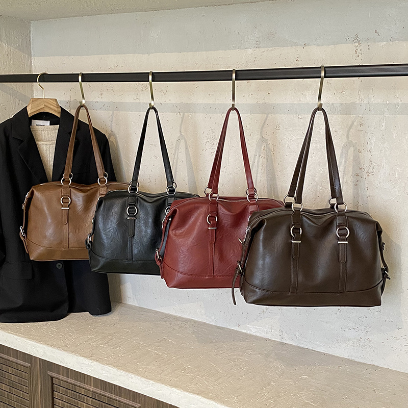 2025新款休闲时尚波士顿复古大容量单肩包包女包公文包手提通勤包