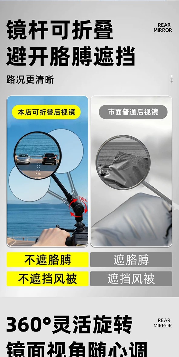 Suitable for Folding Rearview Mirrors, Electric Vehicle Rearview Mirrors, Universal Electric Bicycle Accessories, Reversing Mirror Accessories