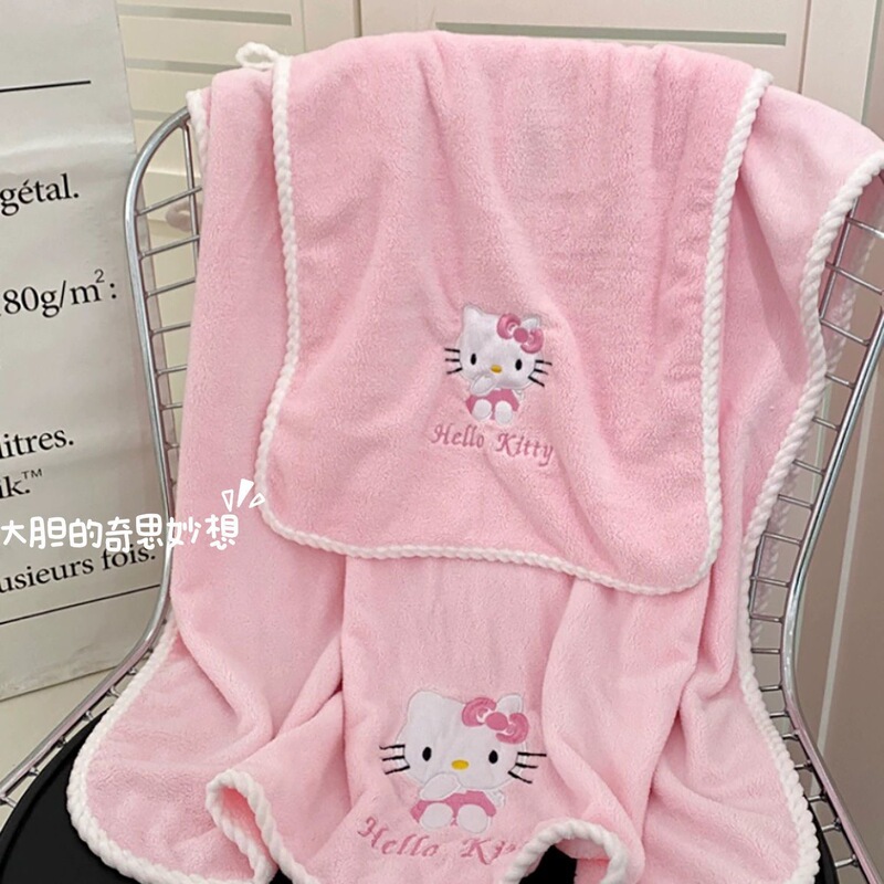 Towel Set Coral Fleece Bath Towel Hellokt Hello Kitty Soft Absorbent Face Wash Household Gift Cute Cartoon