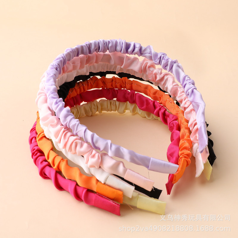 Colorido color caramelo dulce satén plisado diadema lindo versátil colorido simple diadema estilo coreano lavado de cara accesorios para el cabello
