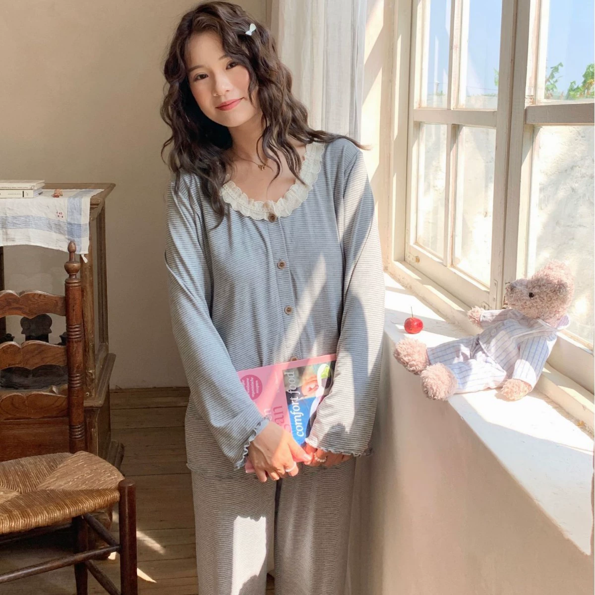 В наличии: 88180 комплект послеродовой одежды с грудными вкладышами для весны и лета, модальный кардиган, послеродовой комплект для беременных, пижама для кормящих мам.