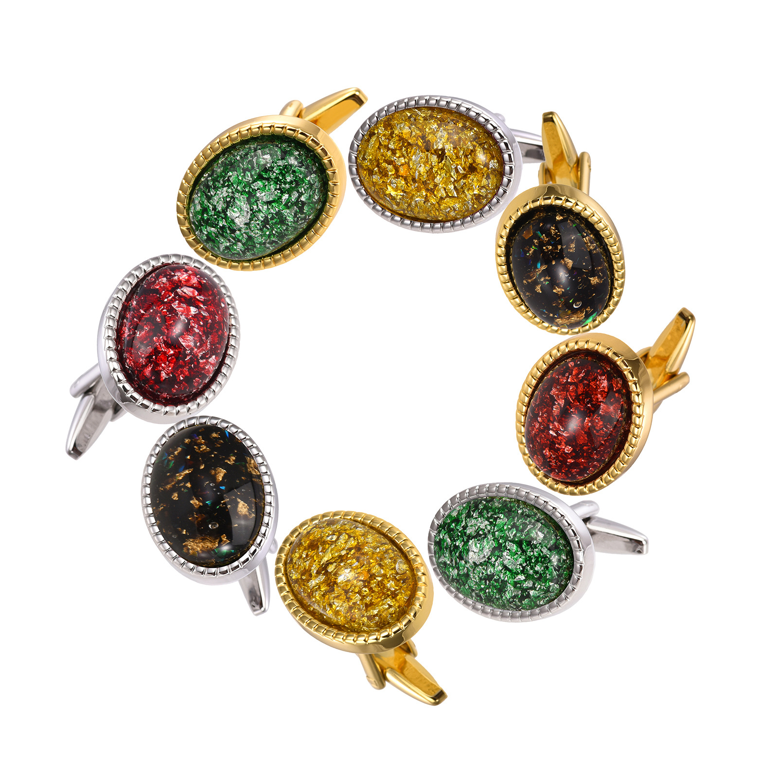 Factory Spot Direct Sales Carved Oval Colored Foil French Cufflinks New Men's Shirts High-End Light Luxury Gold Foil Cufflinks